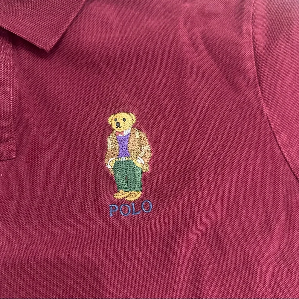 Polo Ralph Lauren Men's Sz XL Burgundy Polo Bear Custom Slim Fit Mesh Polo Shirt